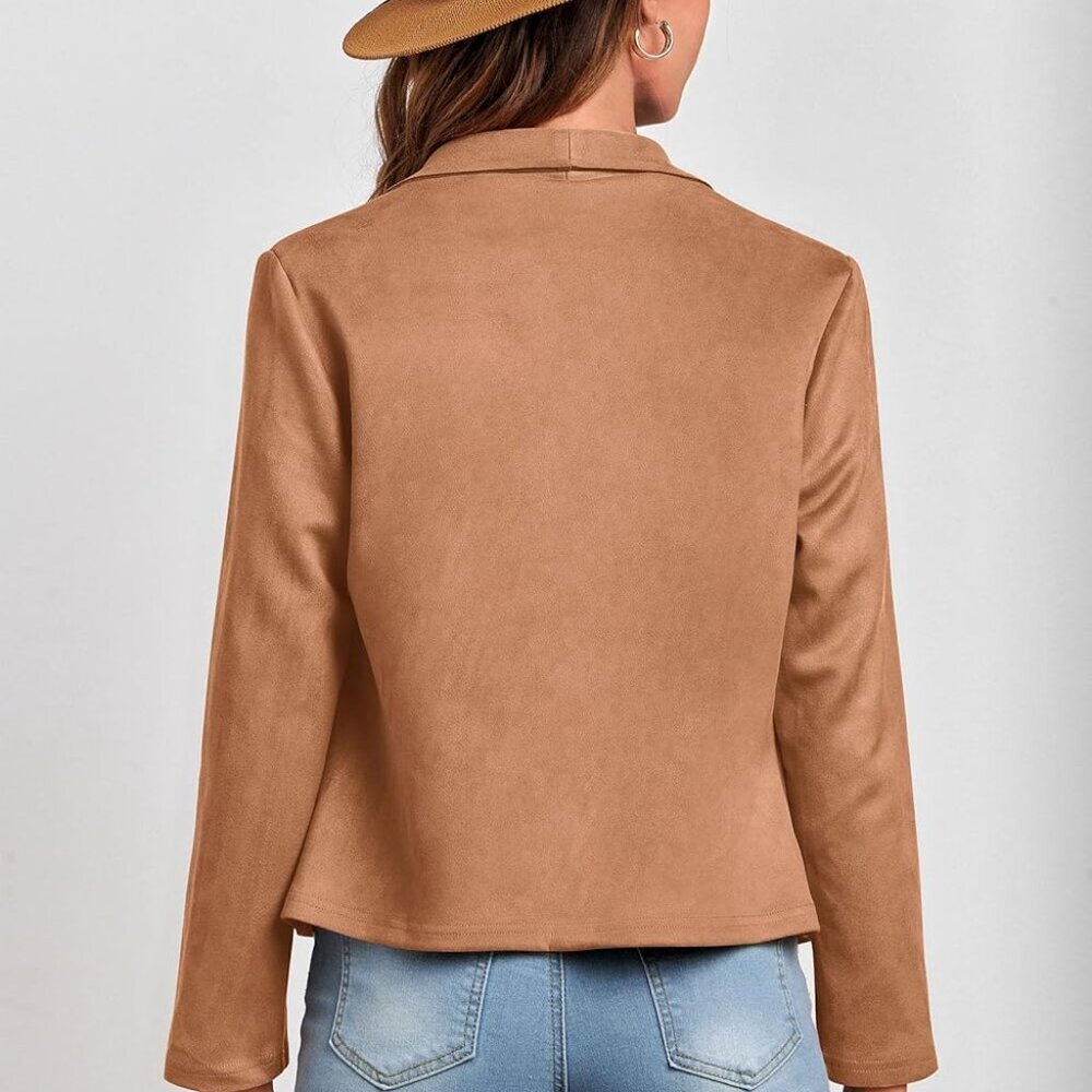 Brand New Women's Faux Suede Cropped Jacket in Camel, Size Small, Trendy Fall Fa - Picture 4 of 9